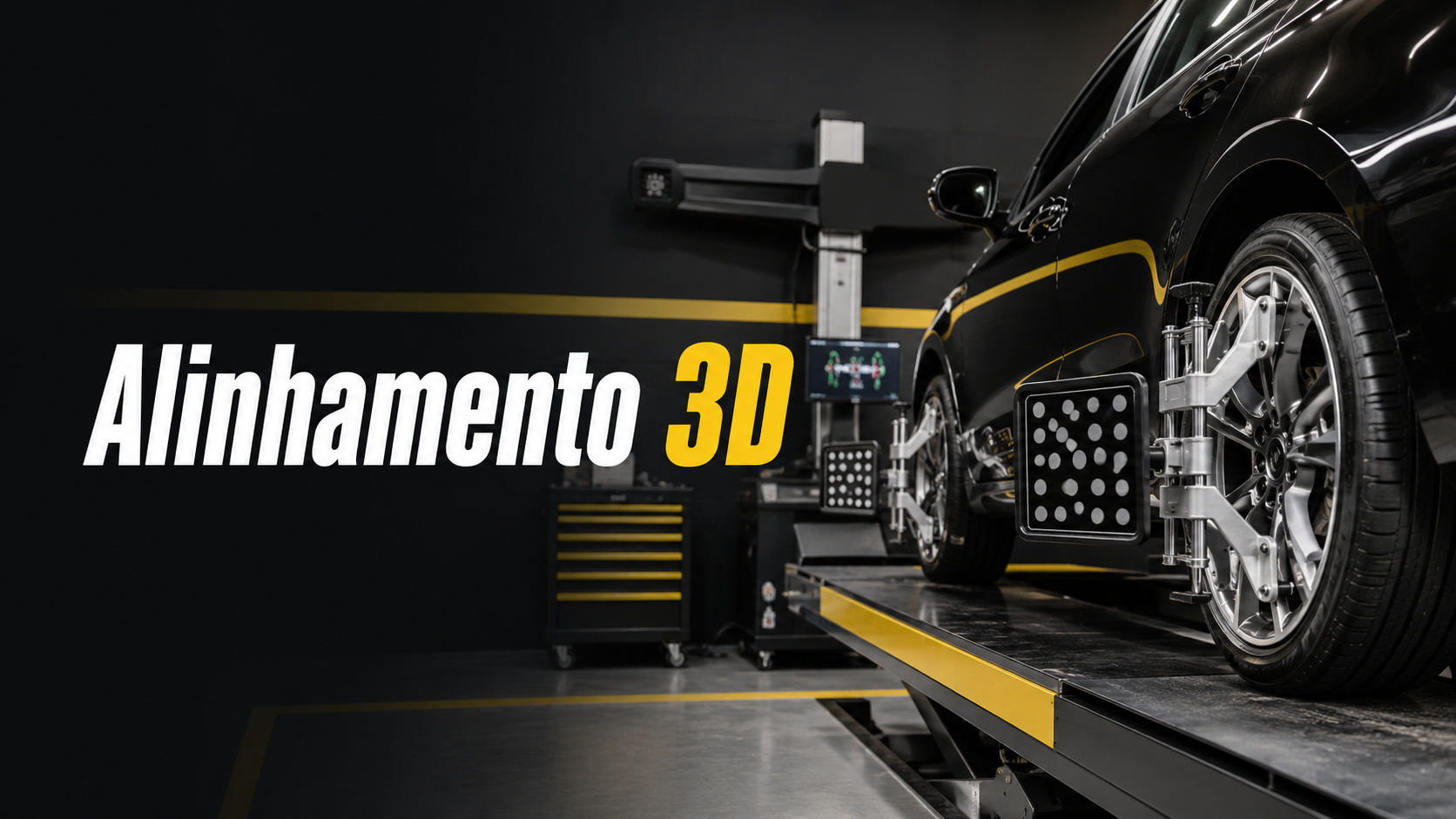 Veículo realizando alinhamento computadorizado 3D